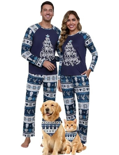 ouansyltg Family Snowman Christmas Tree Pajamas Long Sleeve Matching Xmas Pjs Outfits for Couple Adult Men Women Navy Blue | Amazon (US)