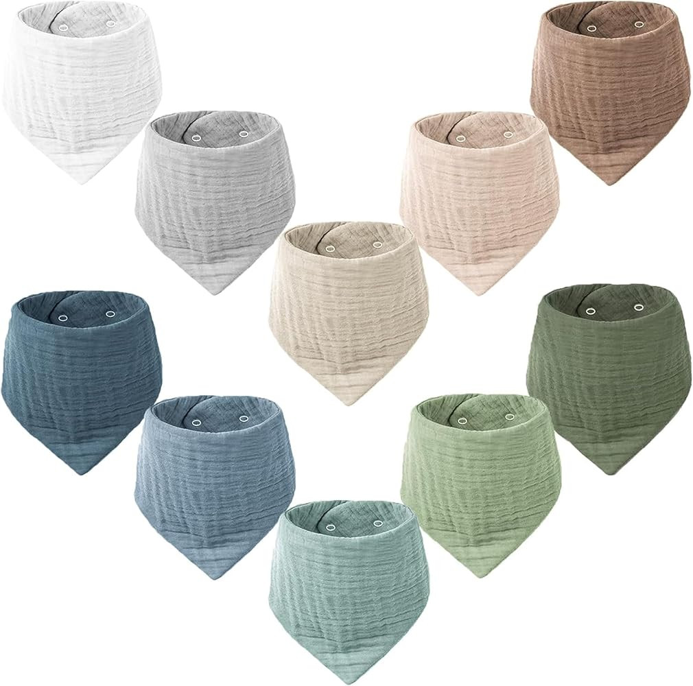 Konssy 10 Pack Baby Muslin Bandana Bibs for Drooling and Teething | Amazon (US)