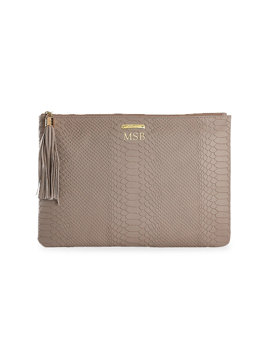 Women's Uber Python-Embossed Leather Clutch - Stone | Saks Fifth Avenue