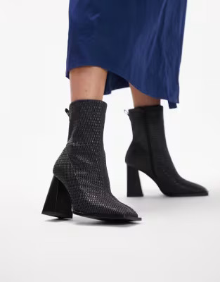 Topshop Tilly block heel sock boot in black | ASOS (Global)