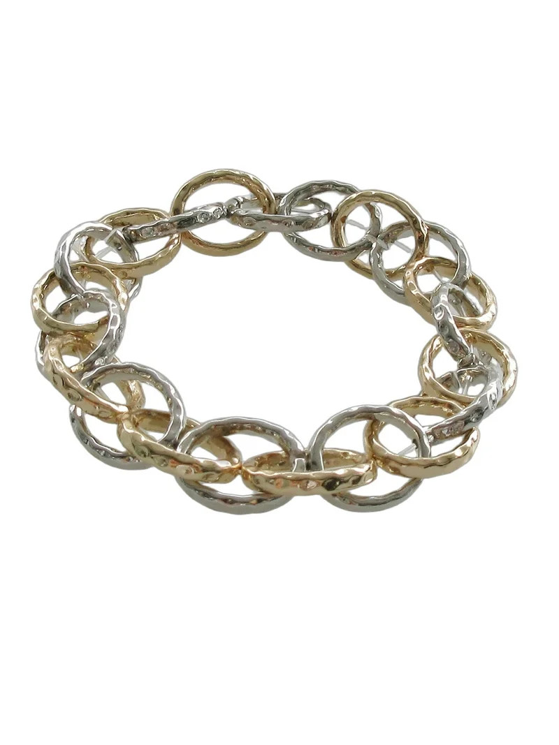 Time and Tru Women's Inter Locked Loop Two Tone Plating Bracelet Zinc Alloy/CZ | Walmart (US)