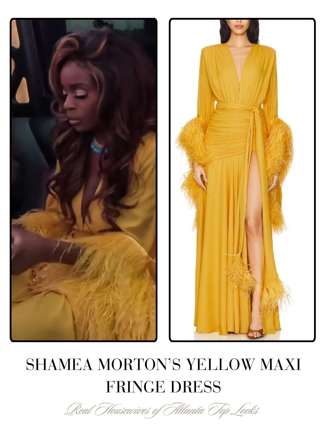 Shamea Morton’s Yellow Maxi Fringe Dress