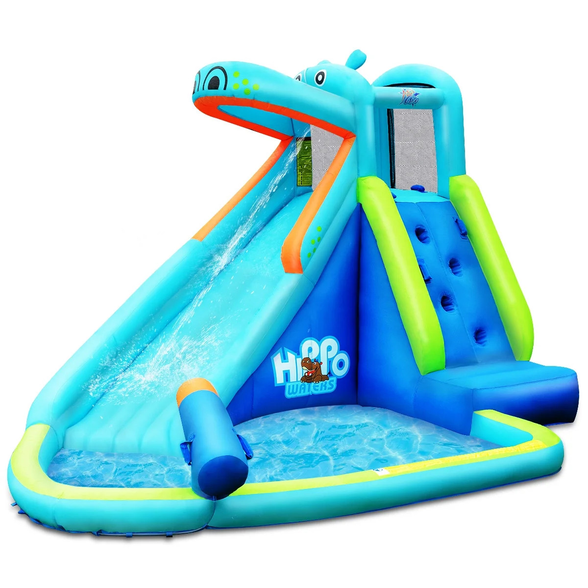 Costway Inflatable Kids Hippo Bounce House Slide Climbing Wall Splash Pool w/ Bag - Walmart.com | Walmart (US)
