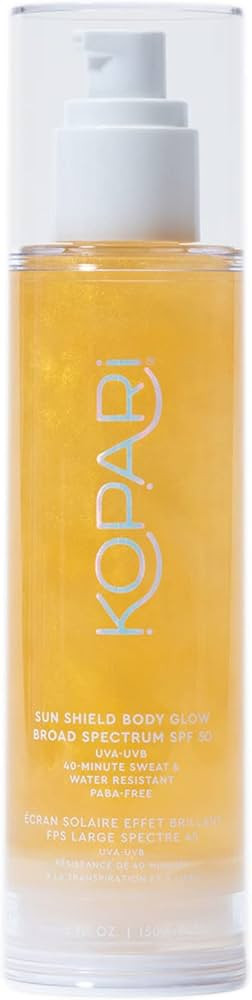 Kopari Sun Shield Body Glow | SPF 50 UV Protection Sheer Sunscreen Gold Shimmer Mica | Sweat and ... | Amazon (US)