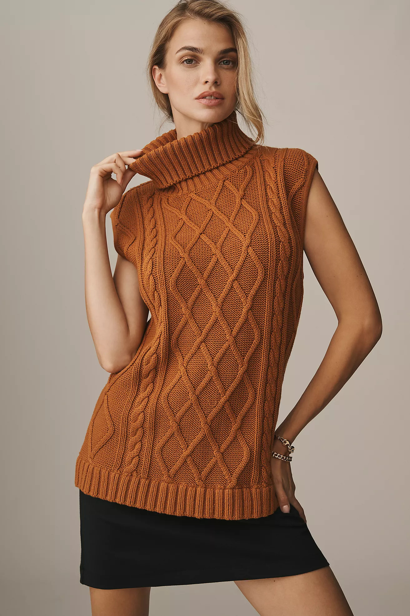 By Anthropologie Turtleneck Cable-Knit Twofer Mini Dress | Anthropologie (US)