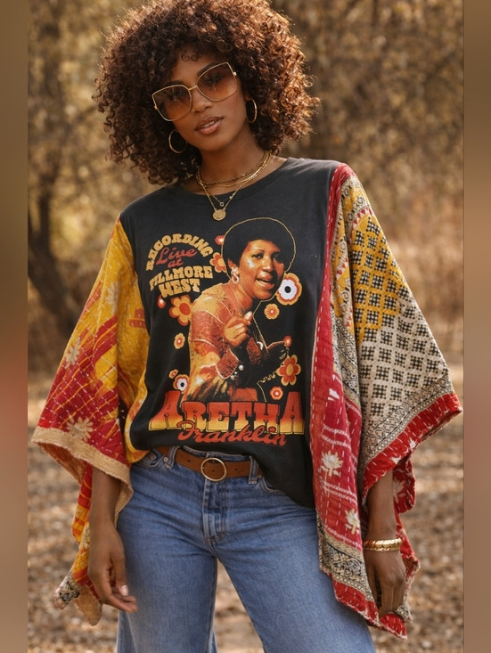 Upcycled Aretha Franklin Band Tee With Kantha Sleeves | Poshmark