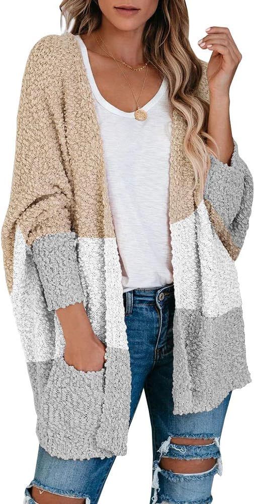 Ybenlow Womens Open Front Fuzzy Cardigan Sweaters Batwing Sleeve Lightweight Popcorn Loose Knit S... | Amazon (US)
