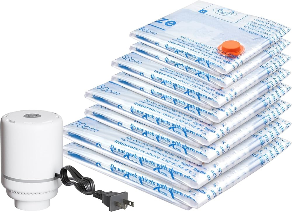 Vacuum Storage Bags with Electric Air Pump 8 Combo (2 Jumbo/2 Large/2 Medium/2 Small), Travel Vac... | Amazon (US)