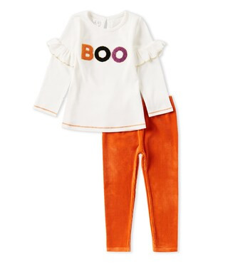 Baby/Little Girls 18 Months-5 Long Sleeve "Boo" Halloween Rib Tunic & Solid Velour Pant Set | Dillard's