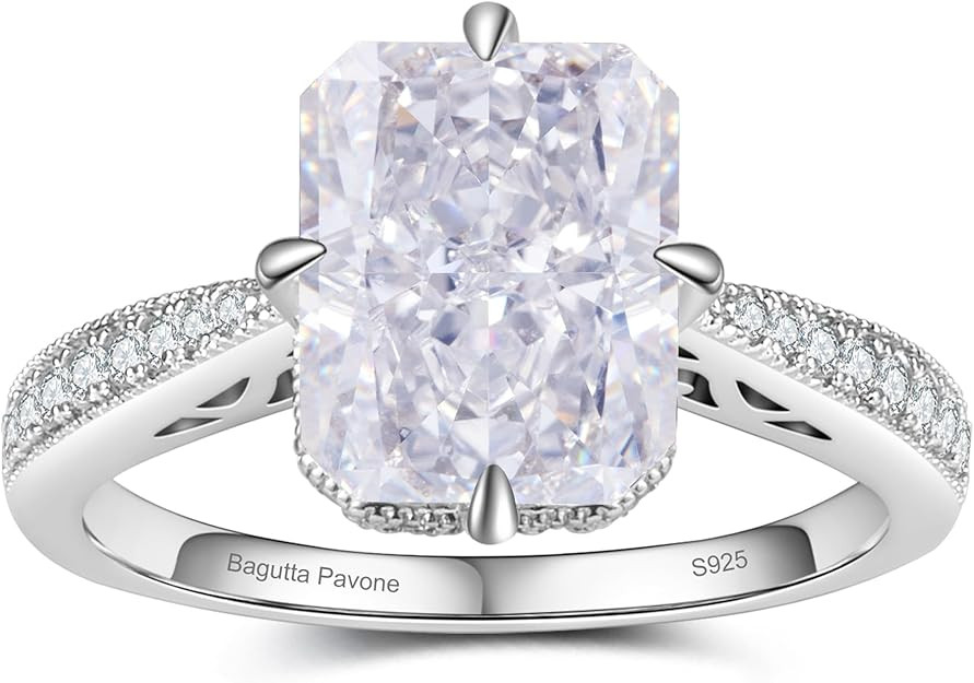 4/10/12.5CT Radiant Cut Cubic Zirconia Engagement Rings for Women, Women's Rectangle/Pear/Oval Sh... | Amazon (US)