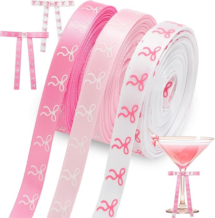 JarThenaAMCS 6 Rolls 60 Yards Valentine Pink Bow Ribbon 3/8" Wide Satin White Pink Coquette Bow W... | Amazon (US)