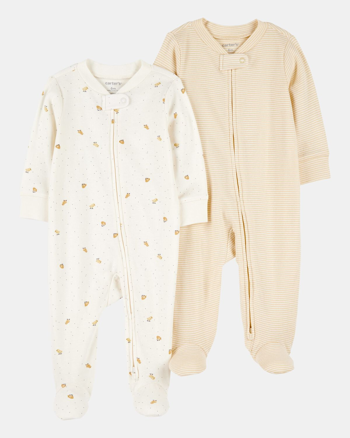 Baby 2-Pack 2-Way Zip Cotton Sleep & Play Pajamas - White/Beige | Carter's Inc