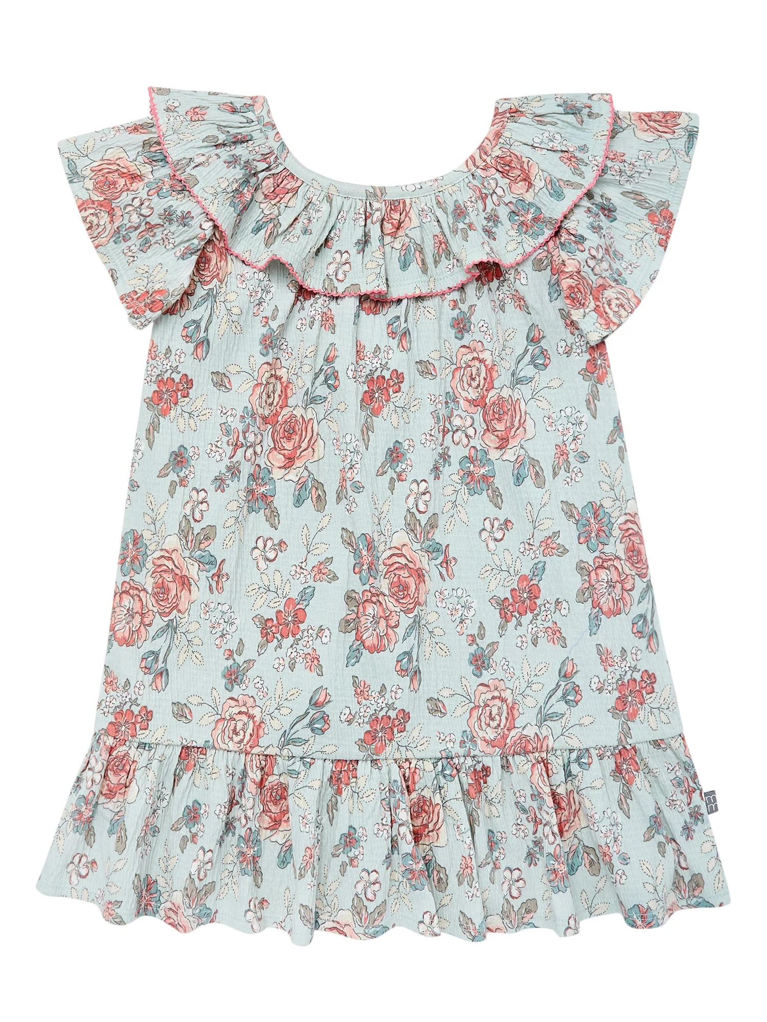 Modern Moments Toddler Girl Ruffle Neck Dress with Picot Stitch, Sizes 12M-5T | Walmart (US)