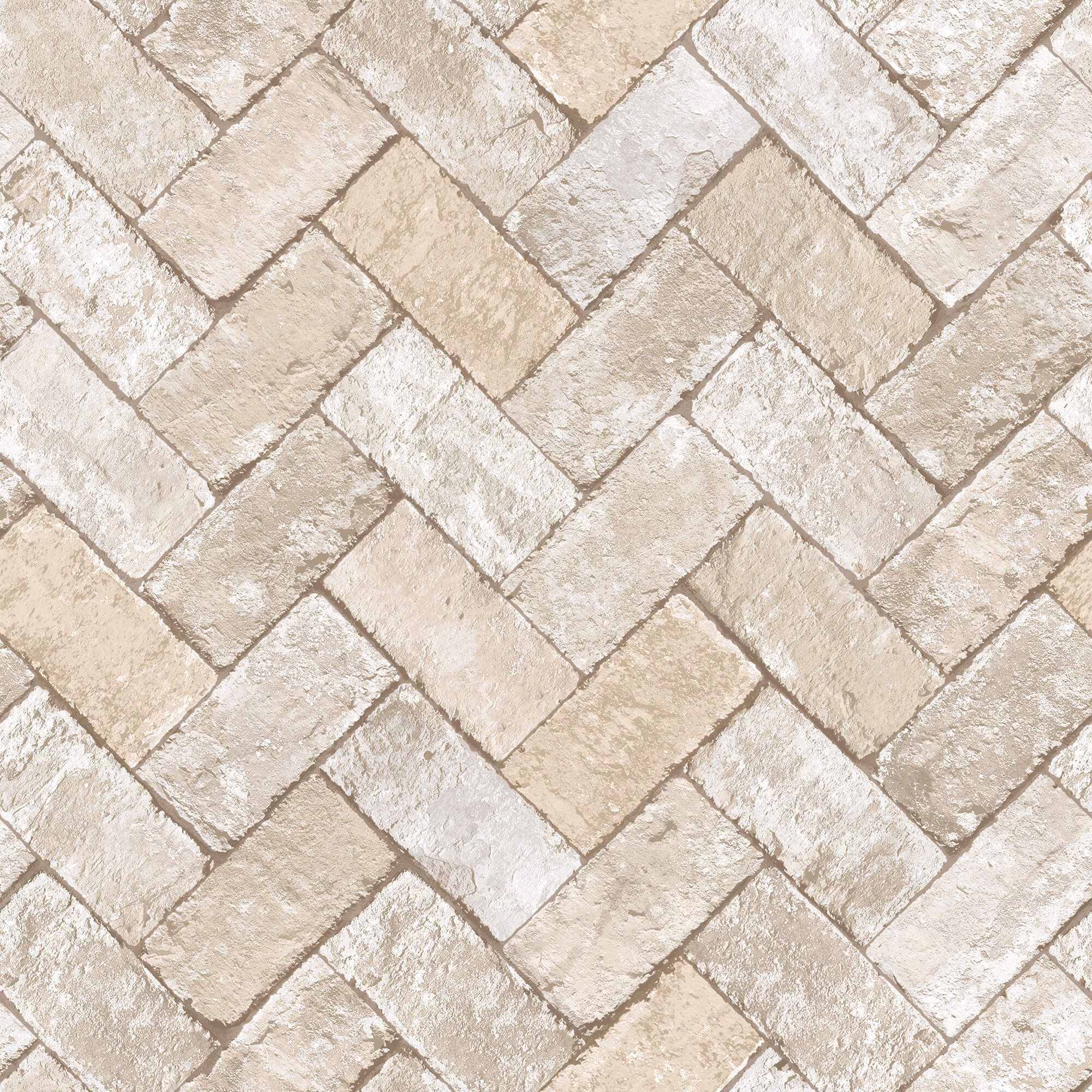 Herringbone Brick Beige/Grey Wallpaper from the Just Kitchens Collection by Galerie Wallcoverings | Burke Decor