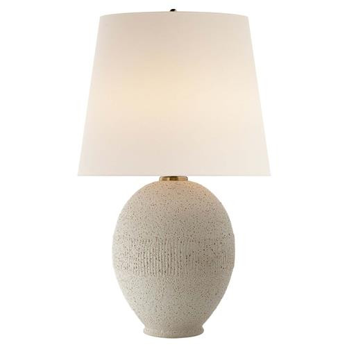 Visual Comfort Toulon Global Volcanic White Ceramic Linen Shade Table Lamp | Kathy Kuo Home