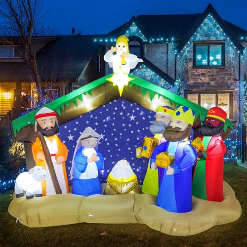 8 FT Christmas Inflatables Nativity Scene Outdoor Decorations, Christmas Blow Up Yard Decorations Nativity Sets for Garden Lawn Xmas Decor | Amazon (US)