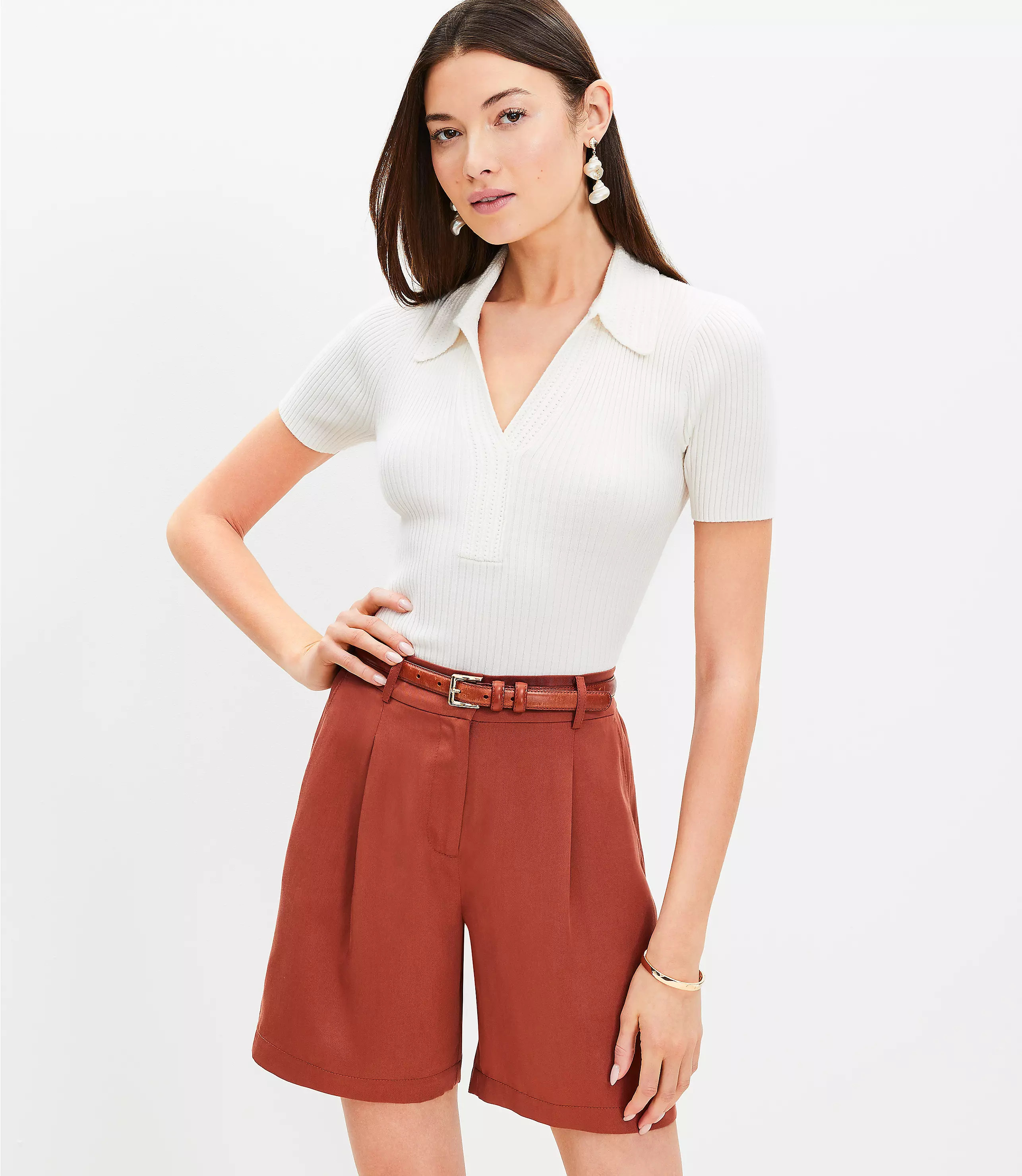 Crochet Ribbed Collared Sweater Tee | LOFT