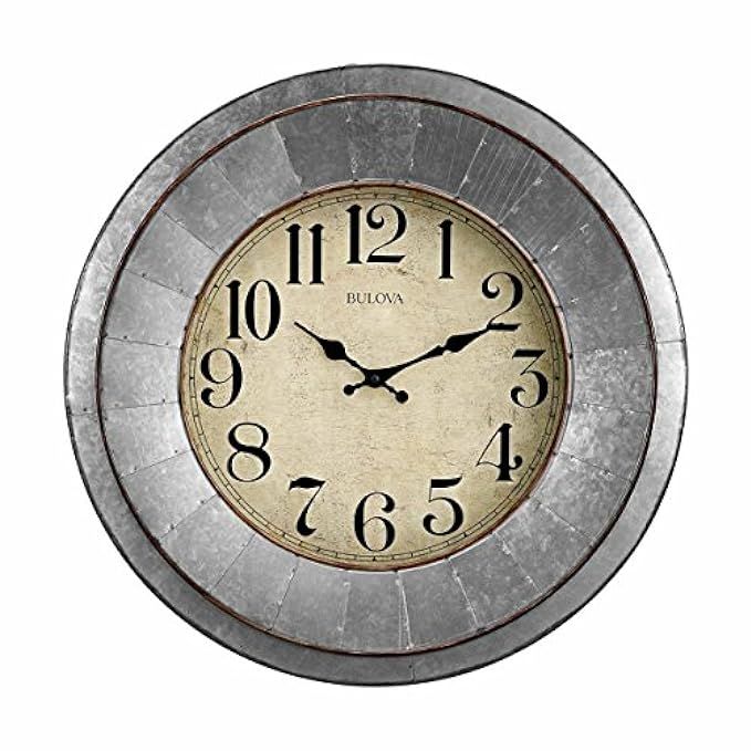Bulova C4839 Industrial Wall Clock, Galvanized Silver/Tone Finish | Amazon (US)