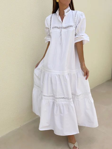 Valetta Loop Detail Maxi Dress | White | Vita Grace