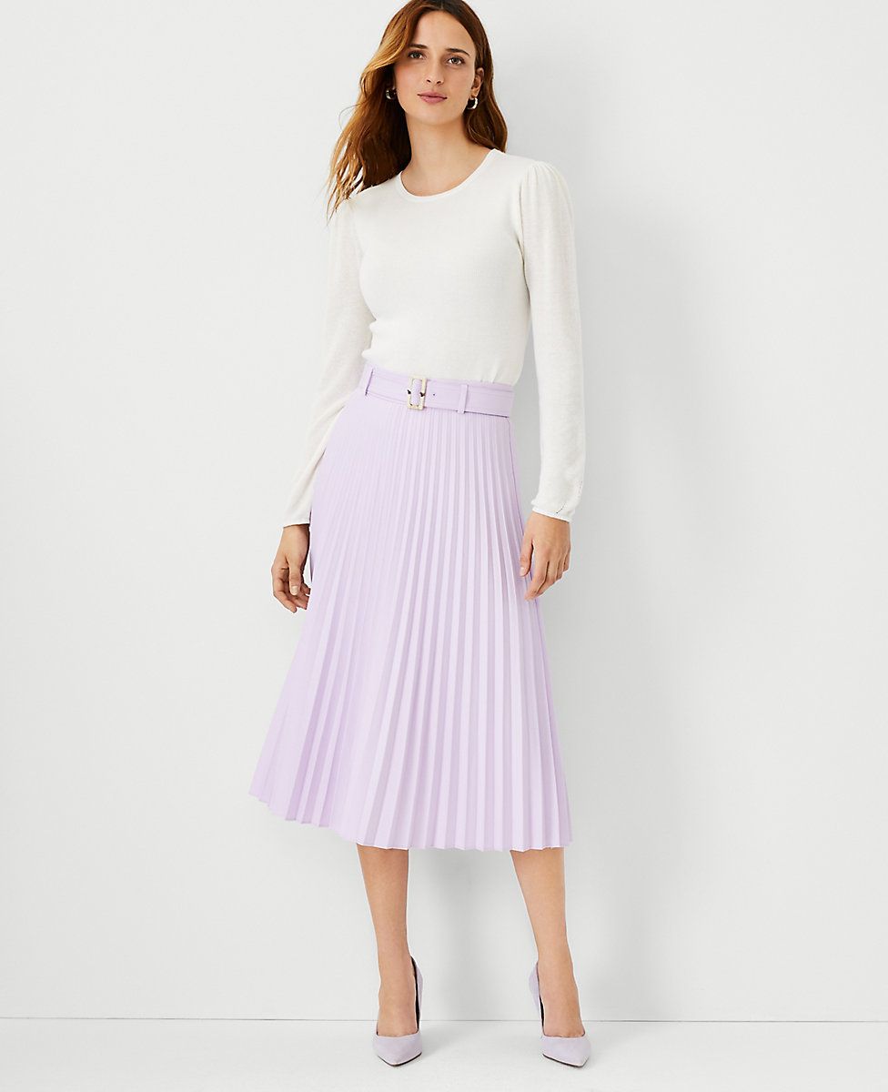 Belted Pleated Midi Skirt | Ann Taylor (US)