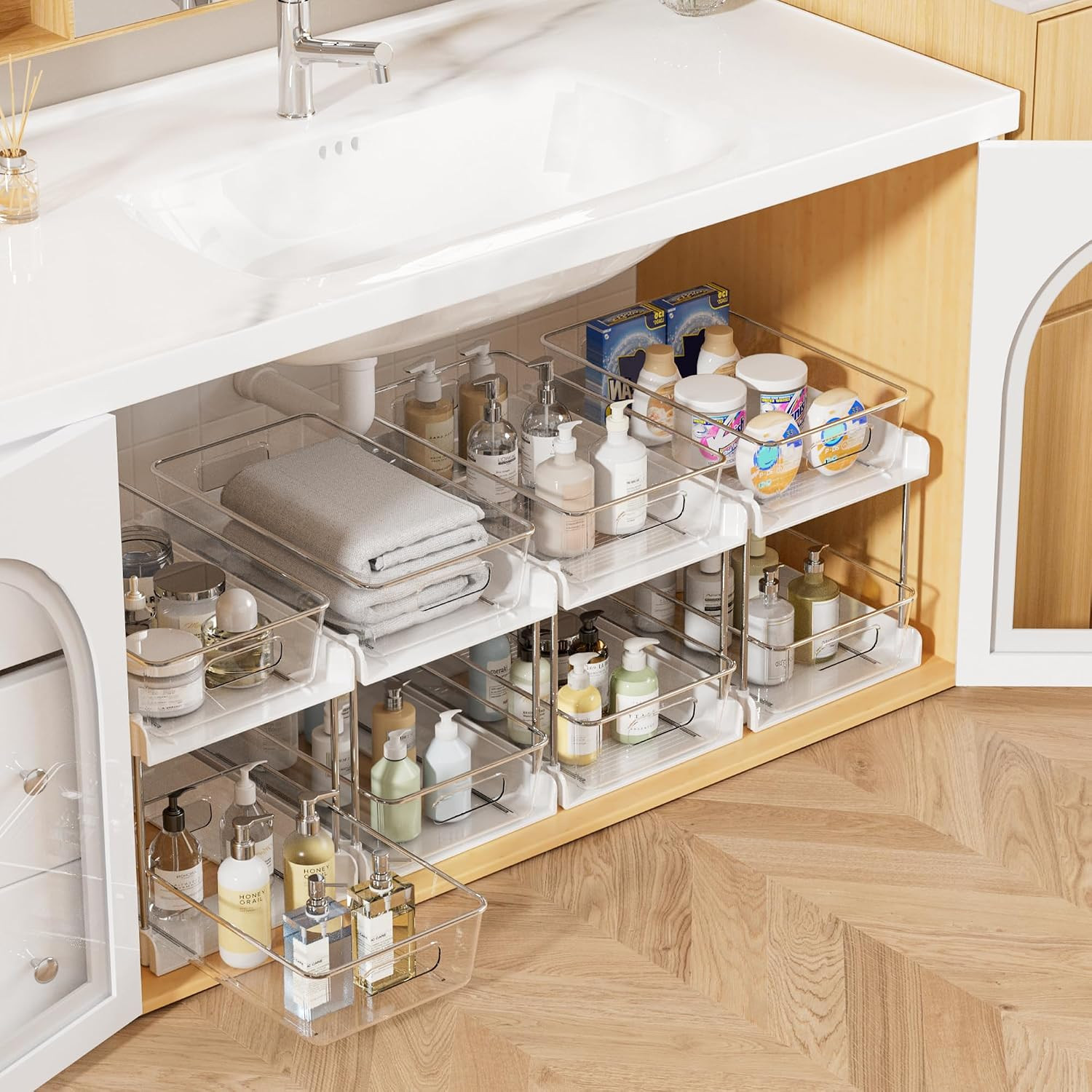 Vtopmart 4 Pack Pull Out Bathroom Under Sink Organizer (S-Standard, White) | Amazon (US)