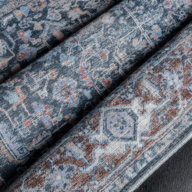 Everwash Callaghan Edith Persian Machine Washable Area Rug, 5'2"x7'2", Blue/Brown/Ivory - Walmart... | Walmart (US)