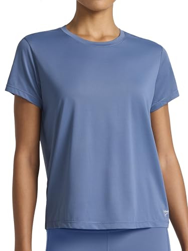 Reebok Women’s Weightless Short Sleeve Mesh Crewneck T-Shirt, Standard Fit, Stretch Poly Fabric, Shadow, Large | Amazon (US)