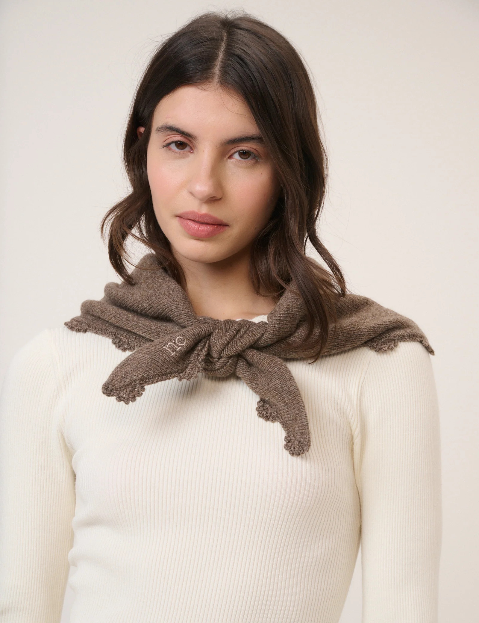 Brown Crochet Trim Triangle Scarf | Nobody's Child