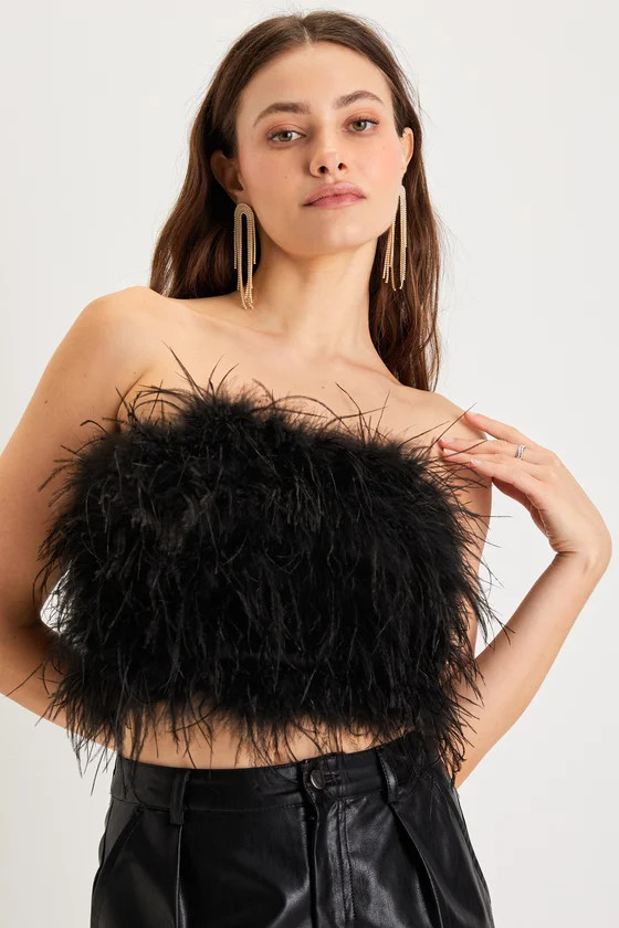 VIP Attitude Black Feather Strapless Crop Top | Lulus
