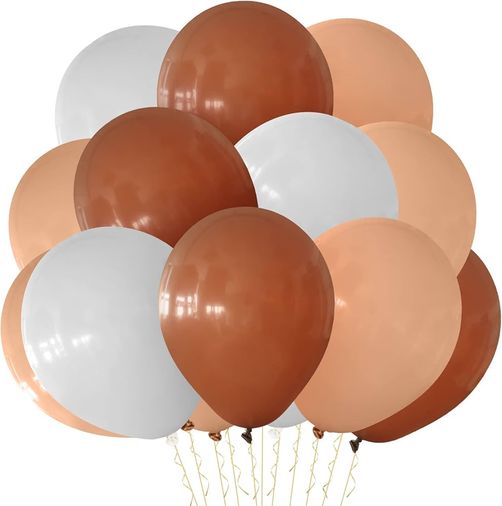 70 Pieces 10 Inch Boho Birthday Balloon Brown Cream White Balloon with Gold Ribbon Neutral Baby S... | Amazon (US)