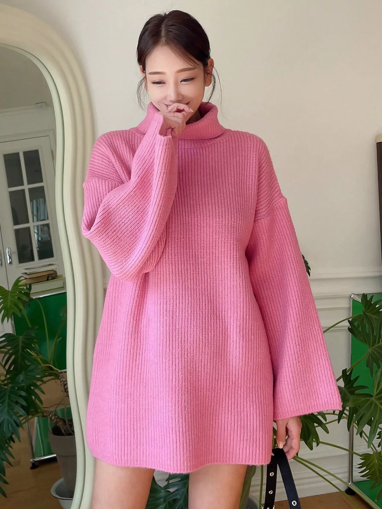 DAZY Solid Cable Knit Drop Shoulder Sweater