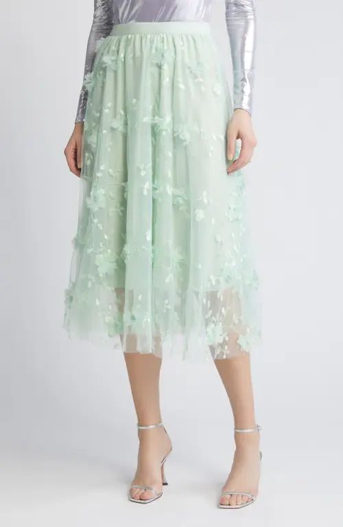 NIKKI LUND Audra Floral Appliqué Chiffon Maxi Skirt in Green at Nordstrom, Size X-Large | Nordstrom