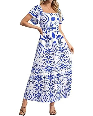 Amazon.com: MakeMeChic Women's Floral Print Layered Short Sleeve Square Neck Ruffle High Waist A ... | Amazon (US)