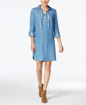 Style & Co Lace-Up Denim Dress, Only at Macy's | Macys (US)