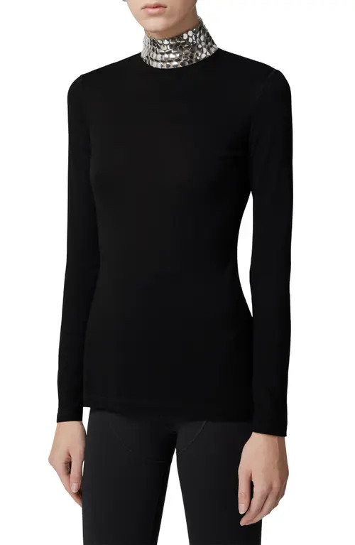 burberry Elvie Paillette Turtleneck Sweater in Black at Nordstrom, Size 12 | Nordstrom