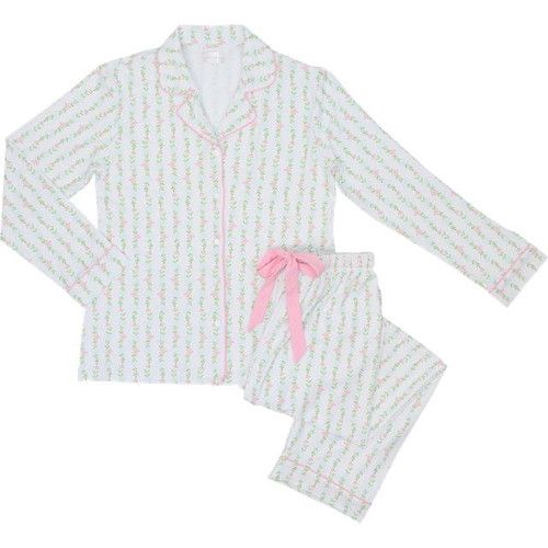 Ladies Pink And Green Floral Knit Pajamas | Cecil and Lou