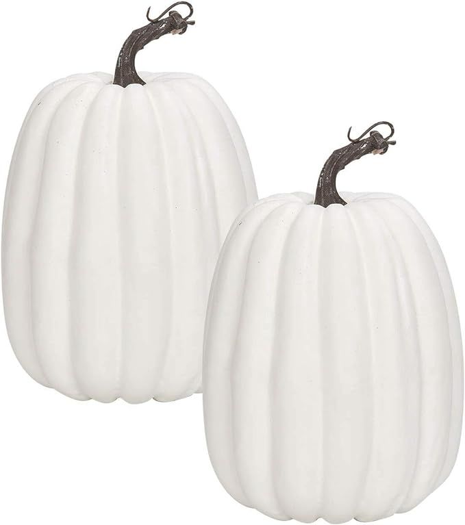 8 Inch Large White Pumpkins for Decorating - 2PCS Big White Foam Decorative Pumpkins for Fall Dec... | Amazon (US)