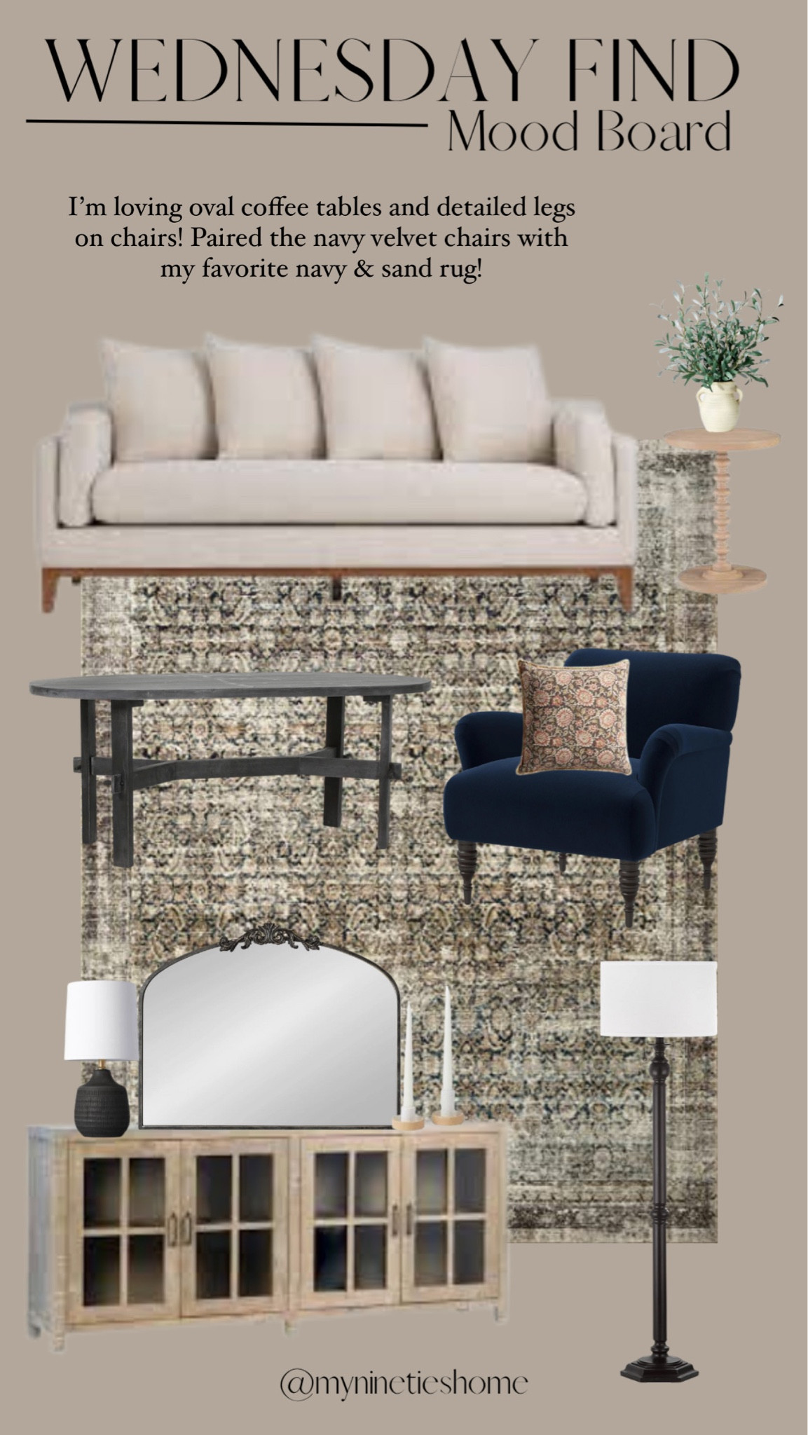Wednesday Mood Board: Living room design with Arhaus Bryden sofa dupe! Loving oval coffee tables and details legs on chairs! 

Sofa is currently on sale! $200 off! 

Living room mood board, living room design, velvet chairs, oval coffee table, Loloi rugs, world market finds, world market sofa 

#LTKhome #LTKsalealert