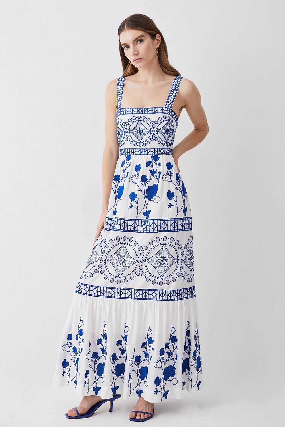 Floral & Geo Embroidered Woven Midaxi | Karen Millen US