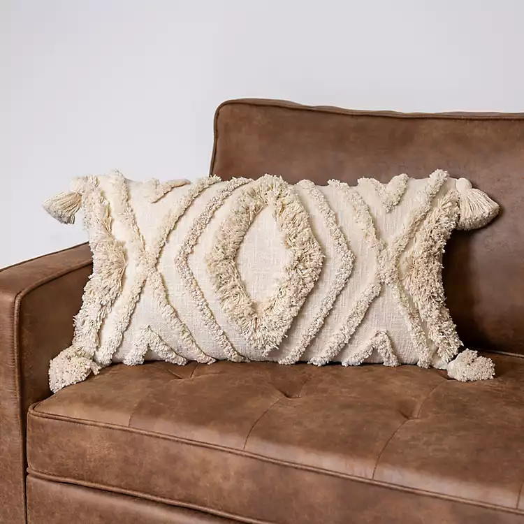 Ivory Diamond Fringe Lumbar Pillow | Kirkland's Home