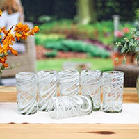 Blown glass highball glasses, 'Whirling White' (set of 6) | NOVICA