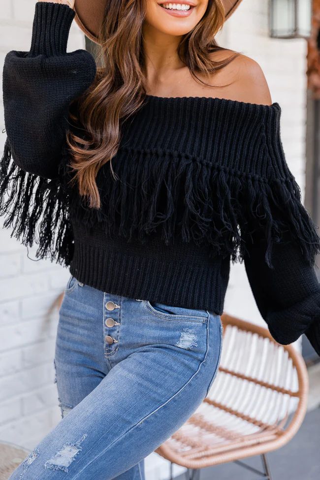 Go Your Own Way Black Fringe Sweater | The Pink Lily Boutique