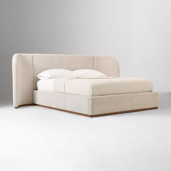 Julianne Winged Bed Upholstered Performance Chenille Crossweave, Sand, King | West Elm (US)
