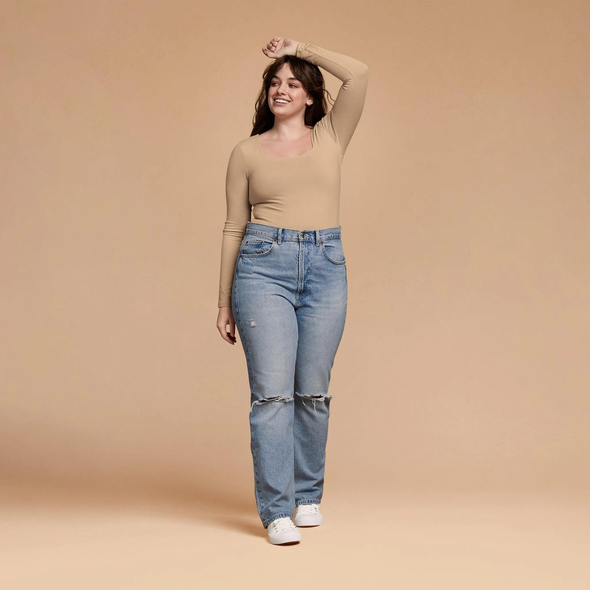 Women's Square Neck Bodysuit - Oat - nuuds | nuuds