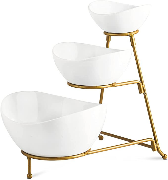 YHOSSEUN 3 Tier Serving Stand Oval Serving Bowl with Metal Rack, Tied Serving Tray Food Display D... | Amazon (US)