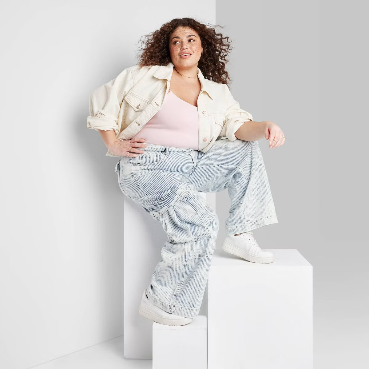 Women's Mid-Rise Cargo Baggy Wide Leg Utility Jeans - Wild Fable™ Railroad Striped | Target