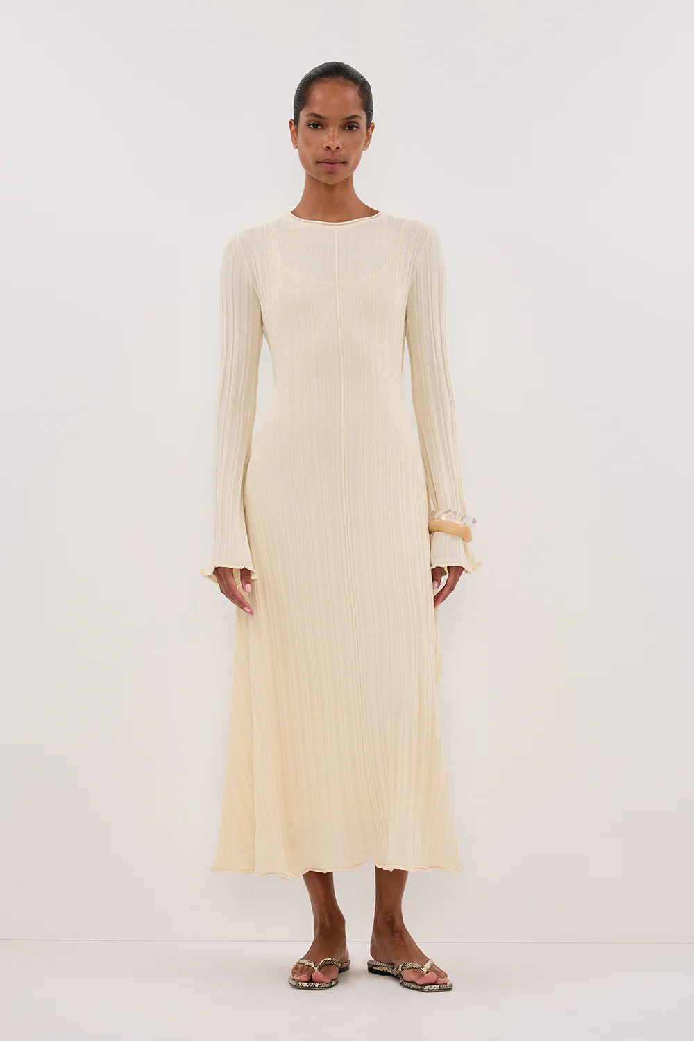 SYLVIA CREAM KNIT MIDI DRESS | DISSH