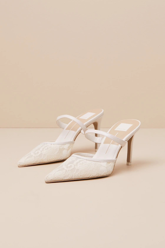 Katik White Floral Lace Pointed-Toe Mule Pumps | Lulus