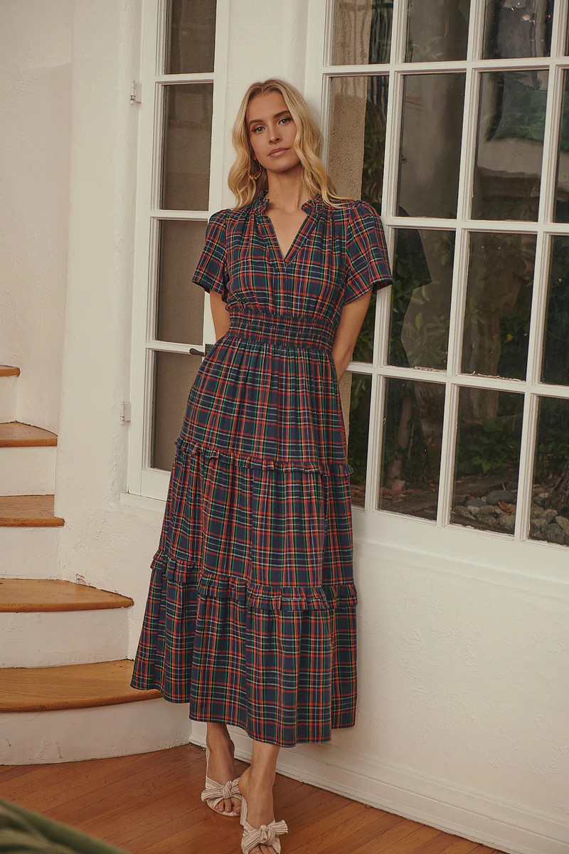 Miley Plaid Palmer Poplin Tiered Maxi Dress | Sugarlips