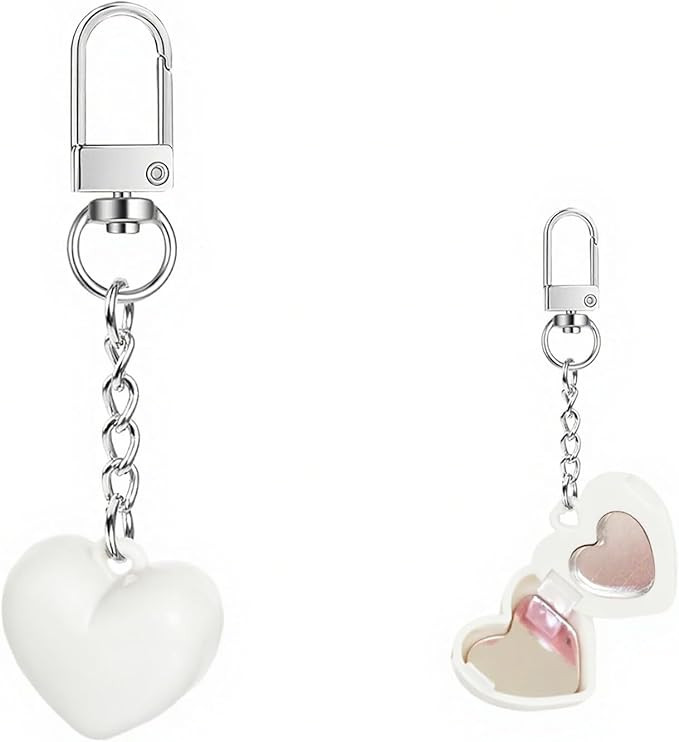 Cute Heart Keychain,DIY Lip Cheek Balm Heart Bag Charm with Mirror and Spoon,Y2K Keyring Decor Ac... | Amazon (US)